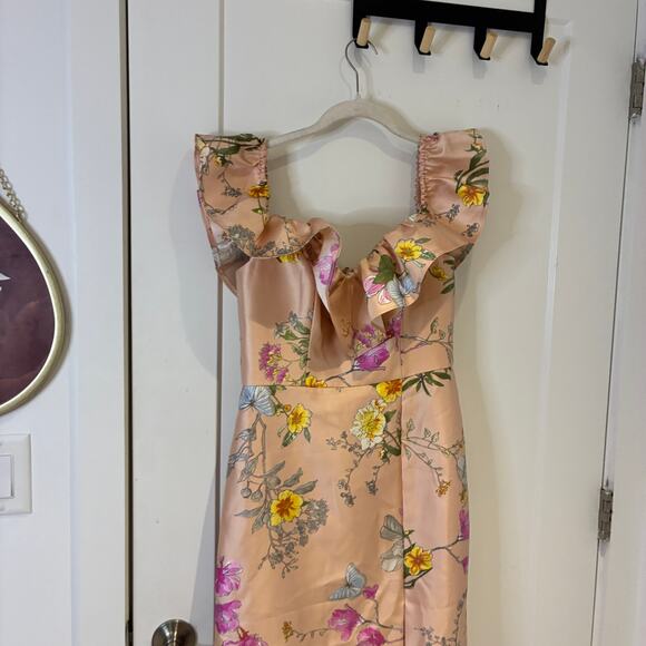 Alfred Sung Off the Shoulder Pink Satin Floral Trumpet Gown Medium - Picture 5 of 9